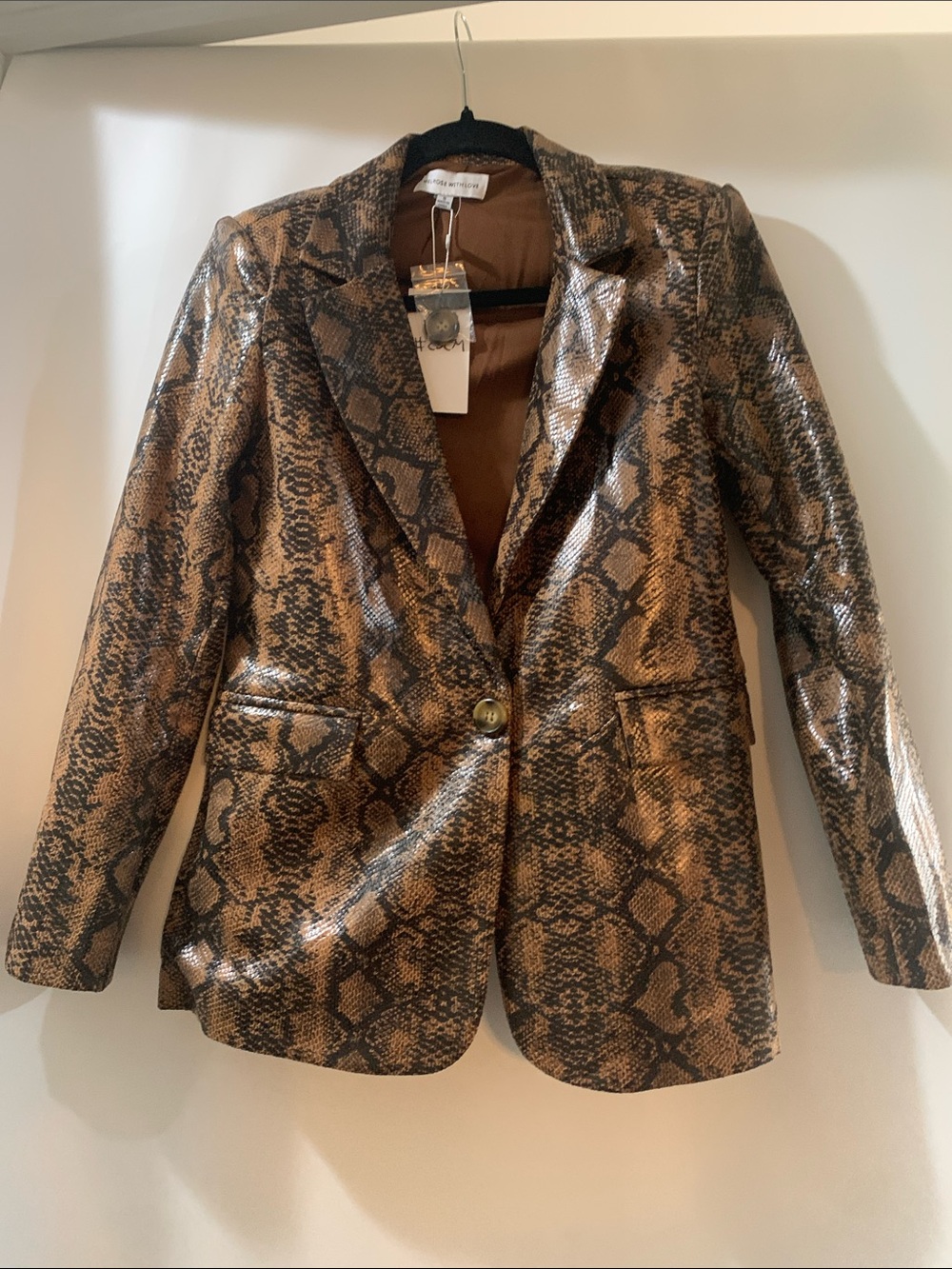 Snake-Print Blazer Jacket in Brown